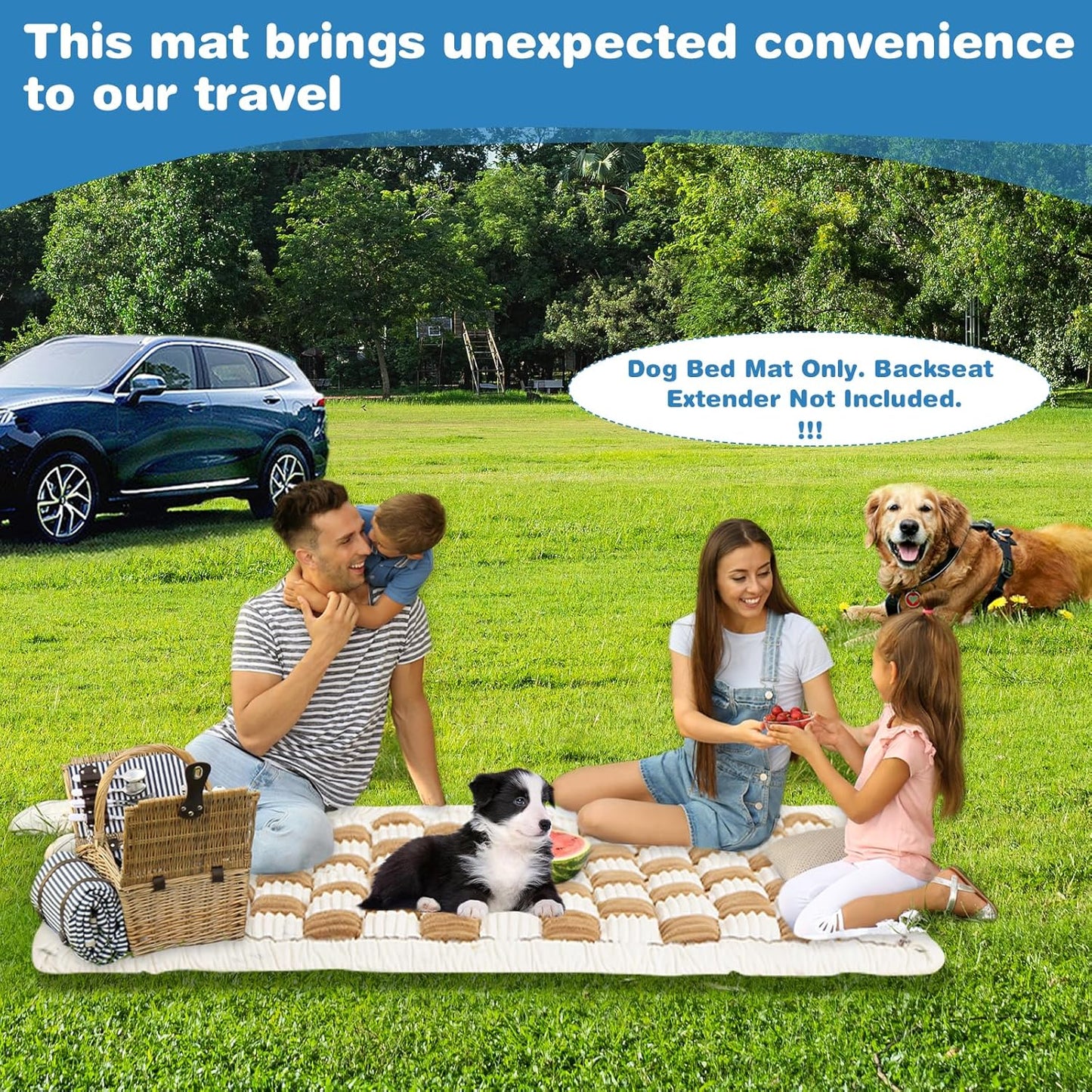 VClife Dog Bed Mat for Car Backseat Extender, Anti Slip Plaid Pet Bed Mat for Car Backseat Extender, Furry Dog Sofa Couch Cover, Washable Travel Dogs Bed for Cars, SUV, Small Truck, 51"×23.6"