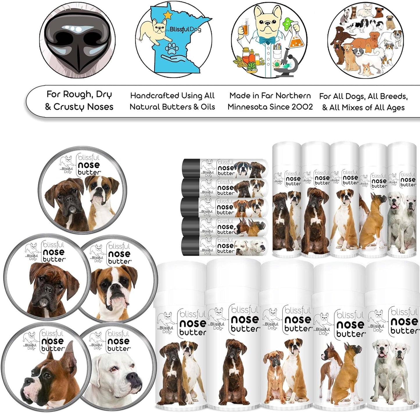 The Blissful Dog Fawn Boxer Nose Butter for Dry, Cracked Skin, Lick-Safe Dog Nose Balm with Moisturizing Shea Butter, Almond, Olive, and Essential Oils, Pet Supplies, Uncented, 0.50 oz.