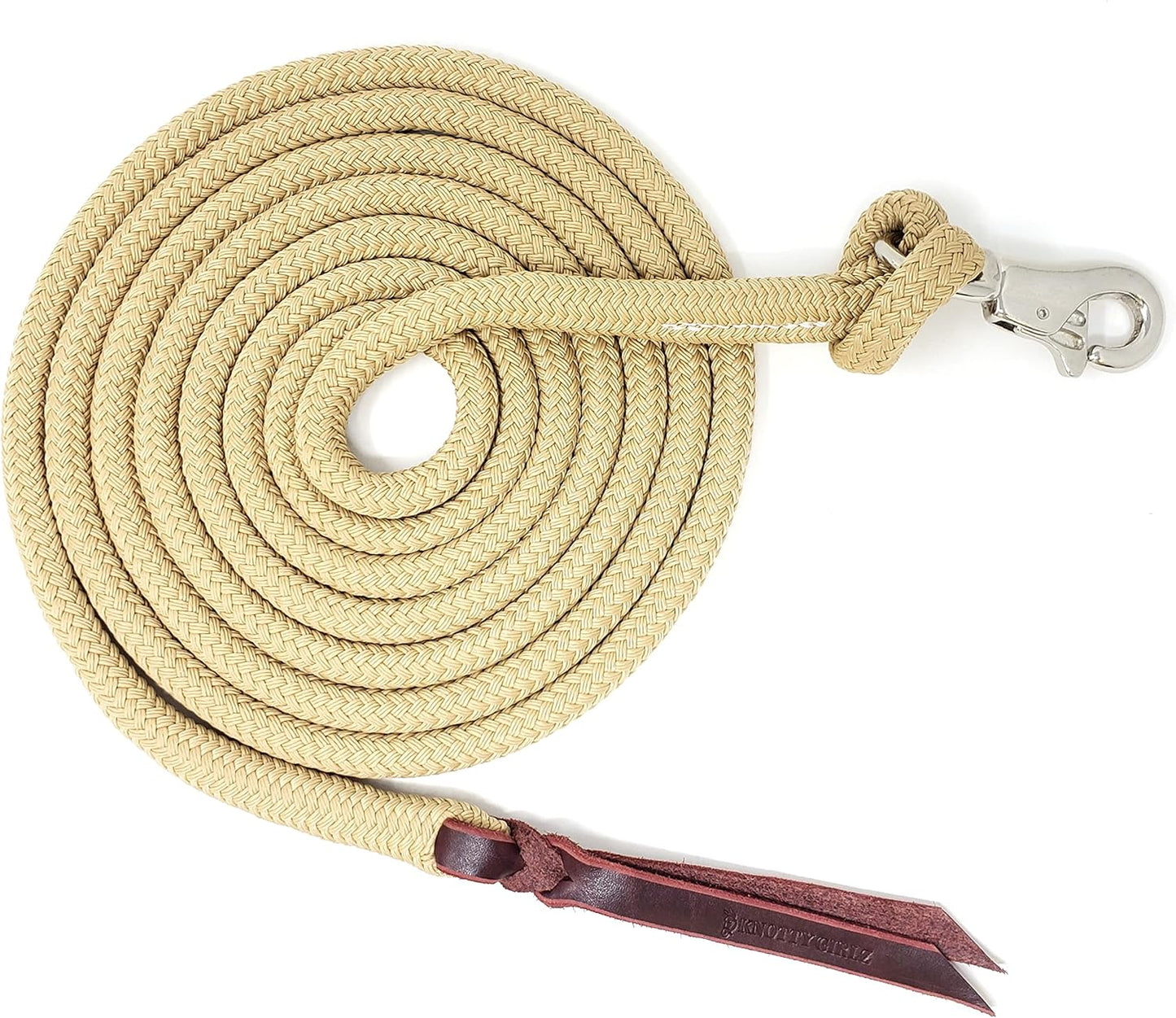 Premium 1/2" Samson EQ Yacht Braid Lead Rope with Nickel Trigger Bull Snap. Option for 12ft, 14ft and 16ft Lengths (Beige, 16 FT)