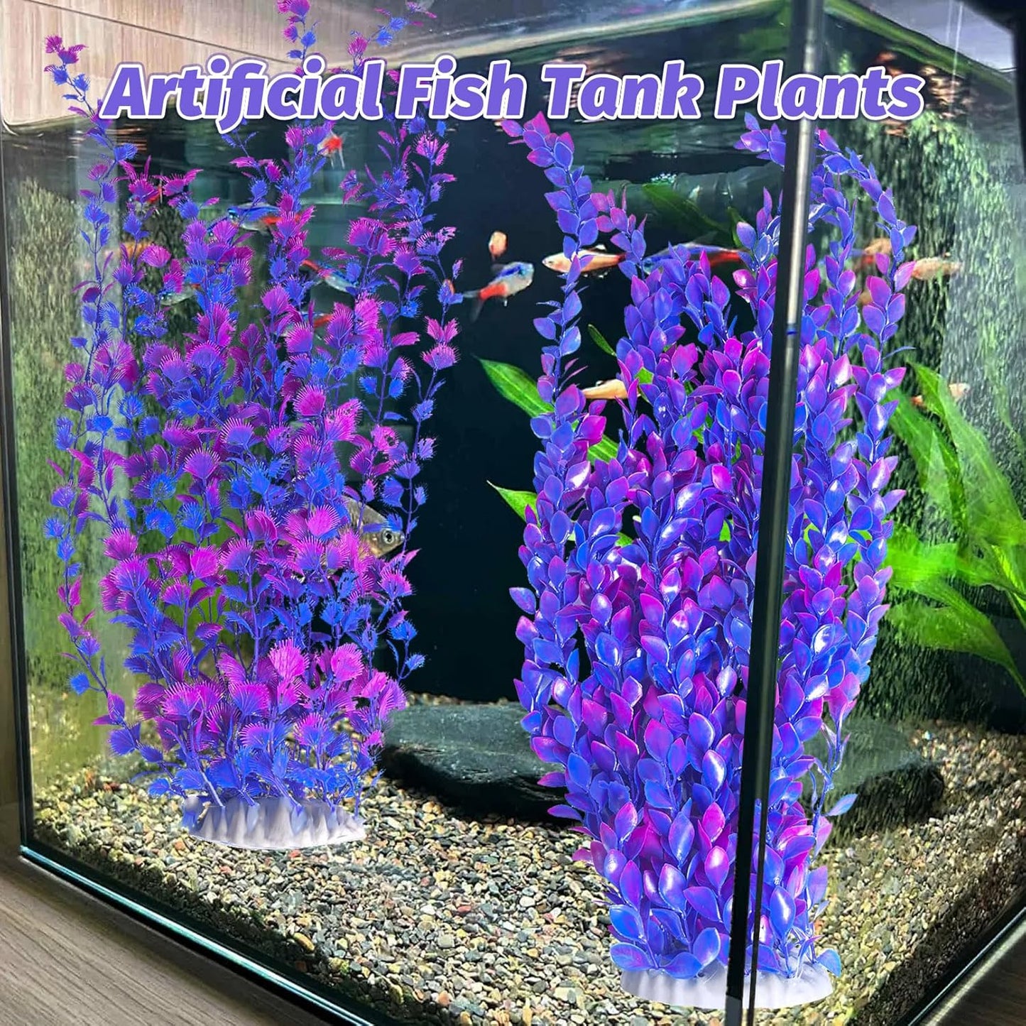 Hamiledyi Aquarium Plastic Plants Aquarium Decor Artificial Fish Tank Plants,Tall Fish Tank Decorations, Extra Large Aquarium Plant 23.6-inch Tall,2PCS(Purple Style A)