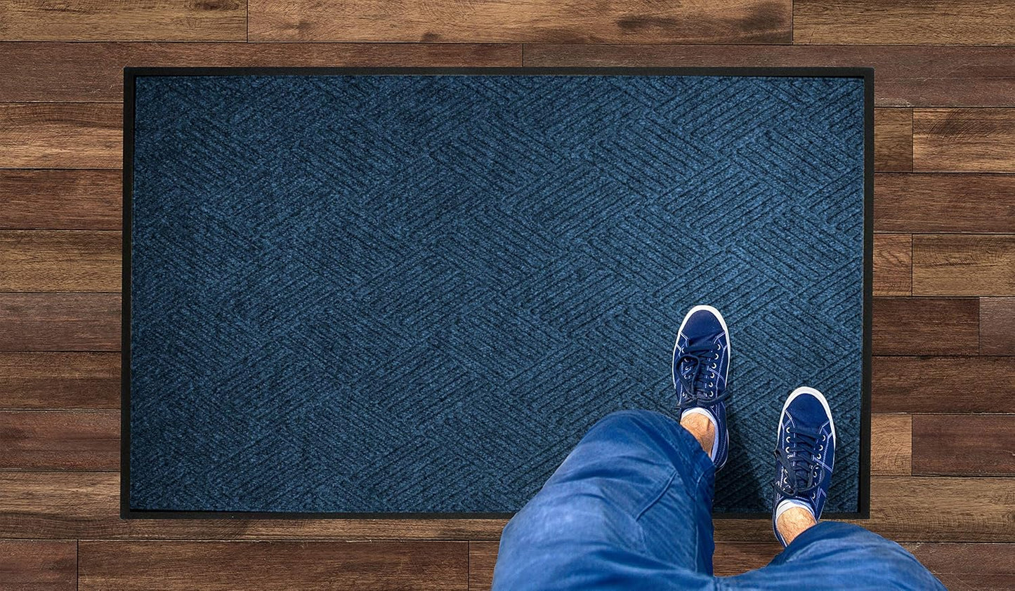 M+A Matting WaterHog Diamond | Commercial-Grade Entrance Mat with Rubber Border – Indoor/Outdoor, Quick Drying, Stain Resistant Door Mat (Navy, 6' x 8')