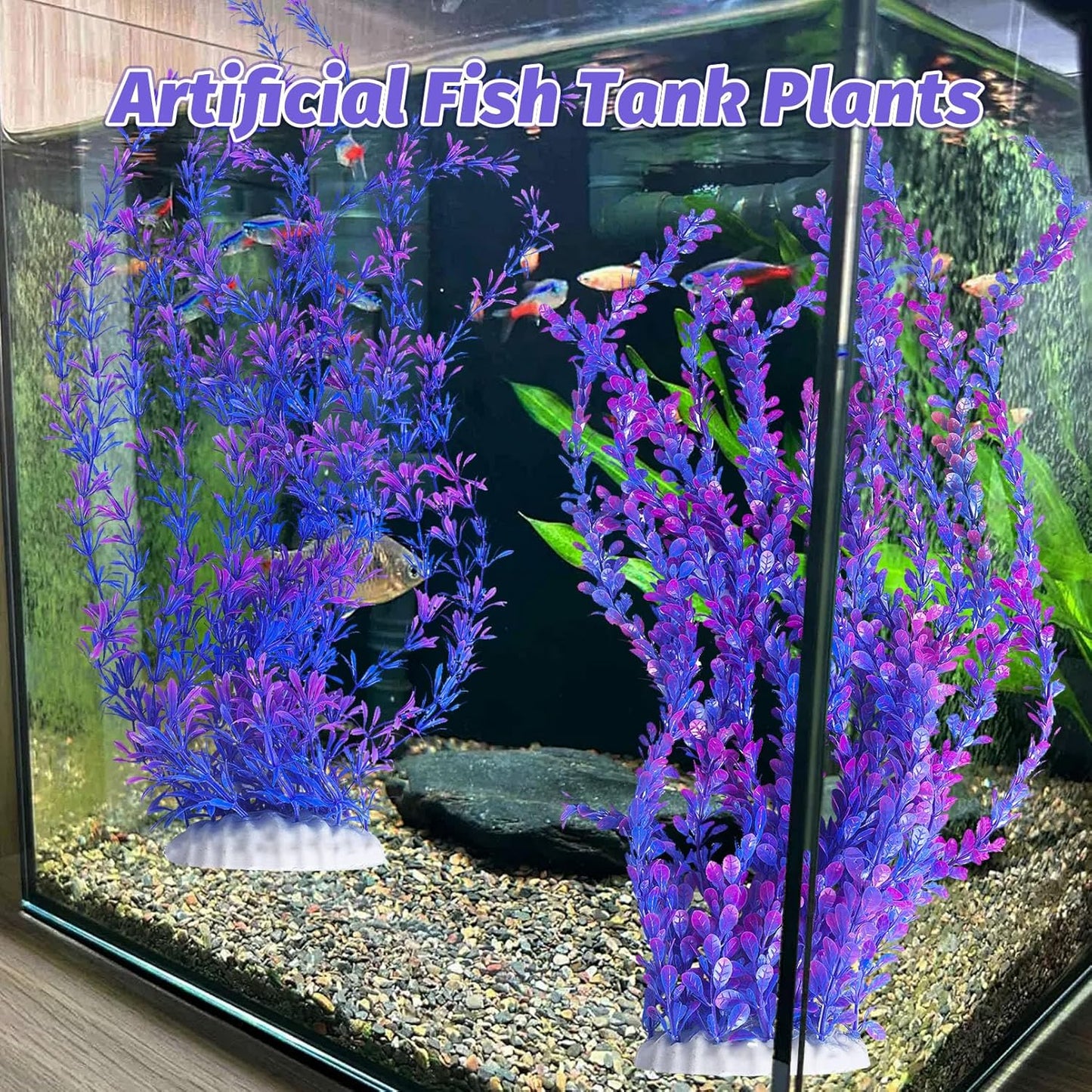 Hamiledyi Aquarium Plastic Plants Aquarium Decor Artificial Fish Tank Plants,Tall Fish Tank Decorations, Extra Large Aquarium Plant 23.6-inch Tall,2PCS(Purple Style B)
