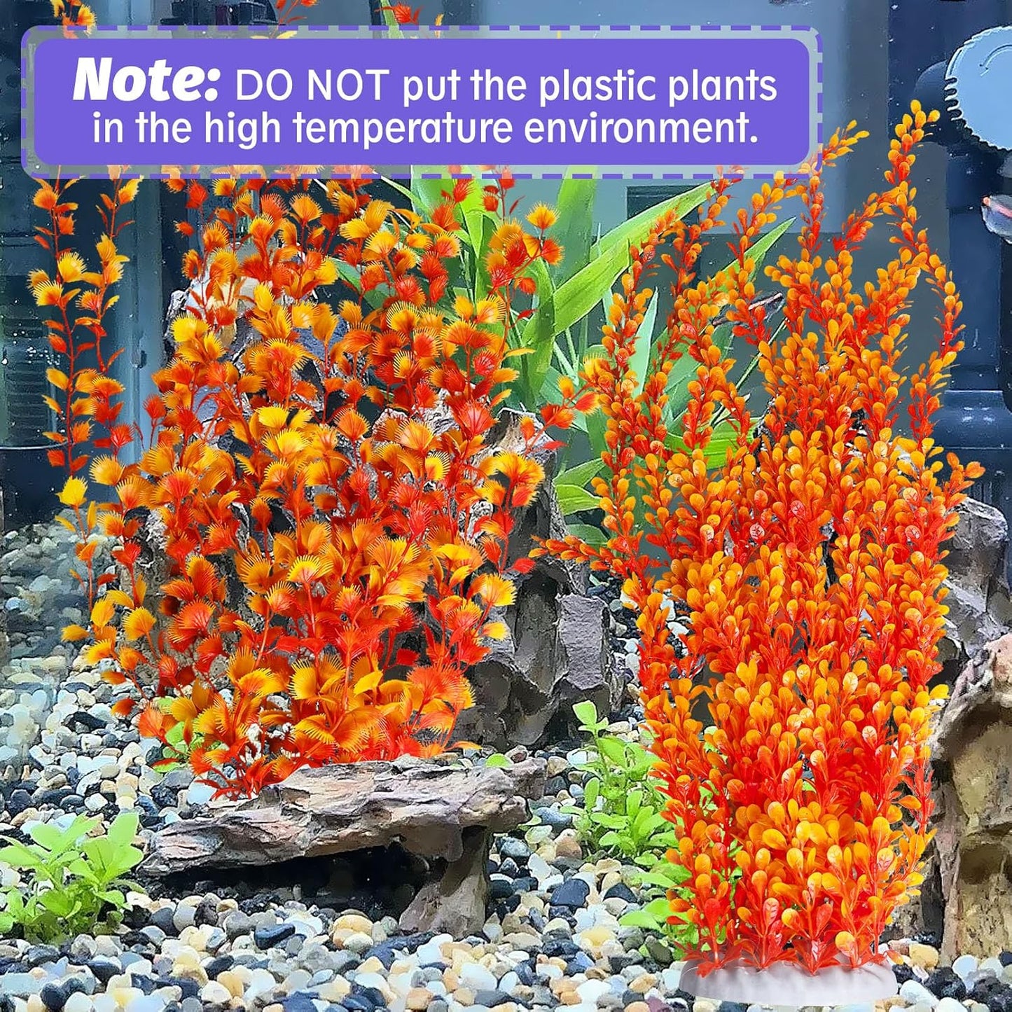 Hamiledyi Aquarium Plastic Plants Aquarium Decor Artificial Fish Tank Plants,Tall Fish Tank Decorations, Extra Large Aquarium Plant 23.6-inch Tall,2PCS(Orange Style B)