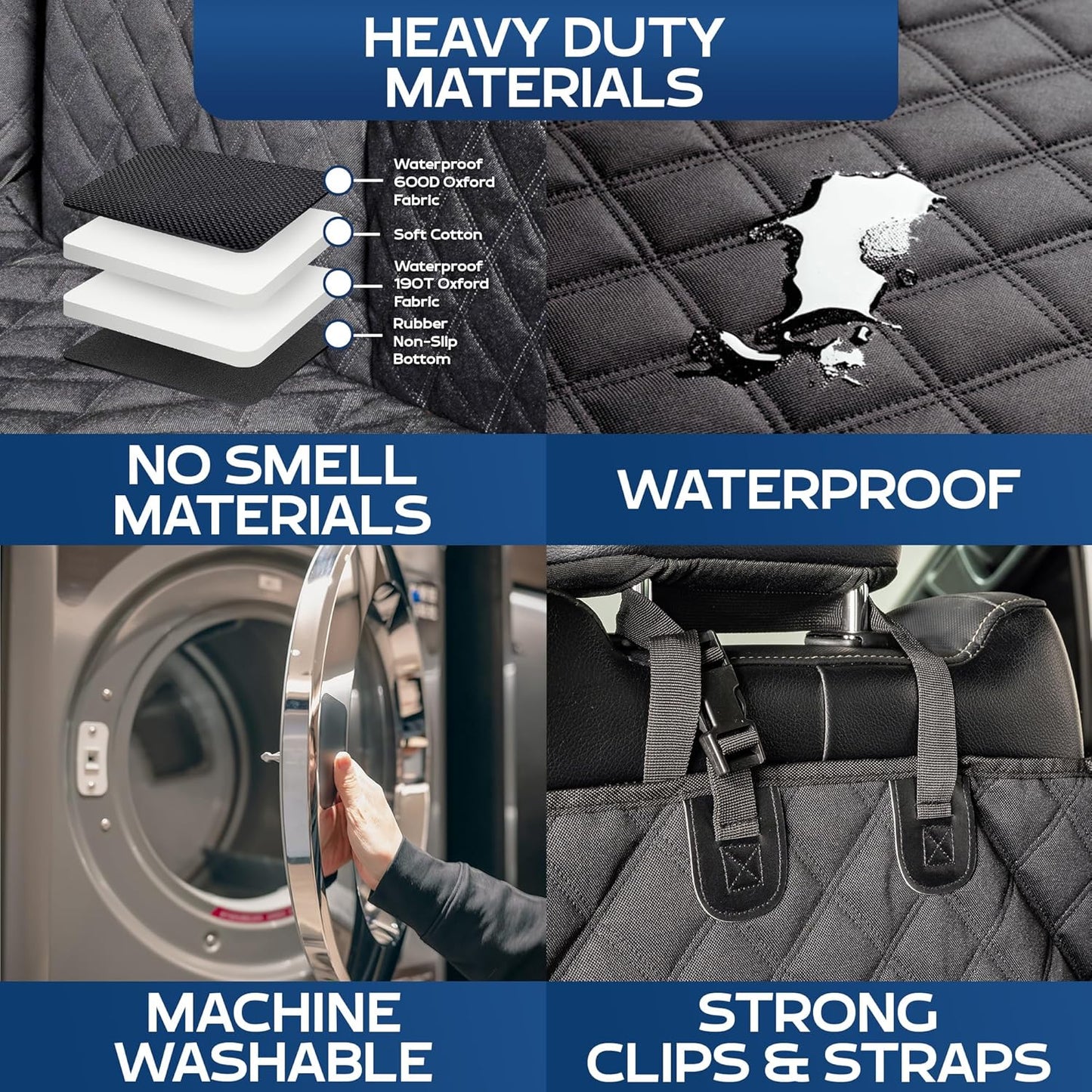 XL Floor Cover with Door Protection, 2025 Black – As Seen on Shark Tank – Fits Full‑Size Crew Cab Trucks with Fold‑Up Seats, Waterproof & Machine Washable – Sturdy XL Dog Hammock for Truck