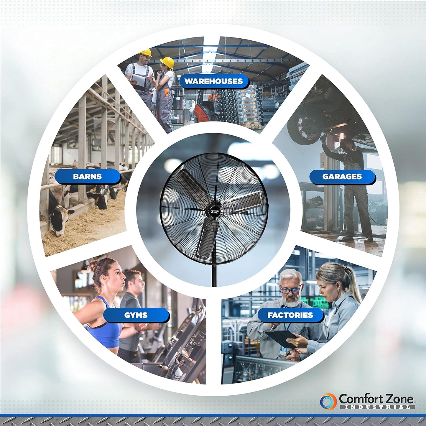 Comfort Zone Industrial Pedestal Fan, 30 inch, 3 Speed, High Velocity, Adjustable Height 56” to 76”, Metal, Meets OSHA Standards, Airflow 36 ft/sec, Ideal for Garage, Workshop or Warehouse, CZHVP30