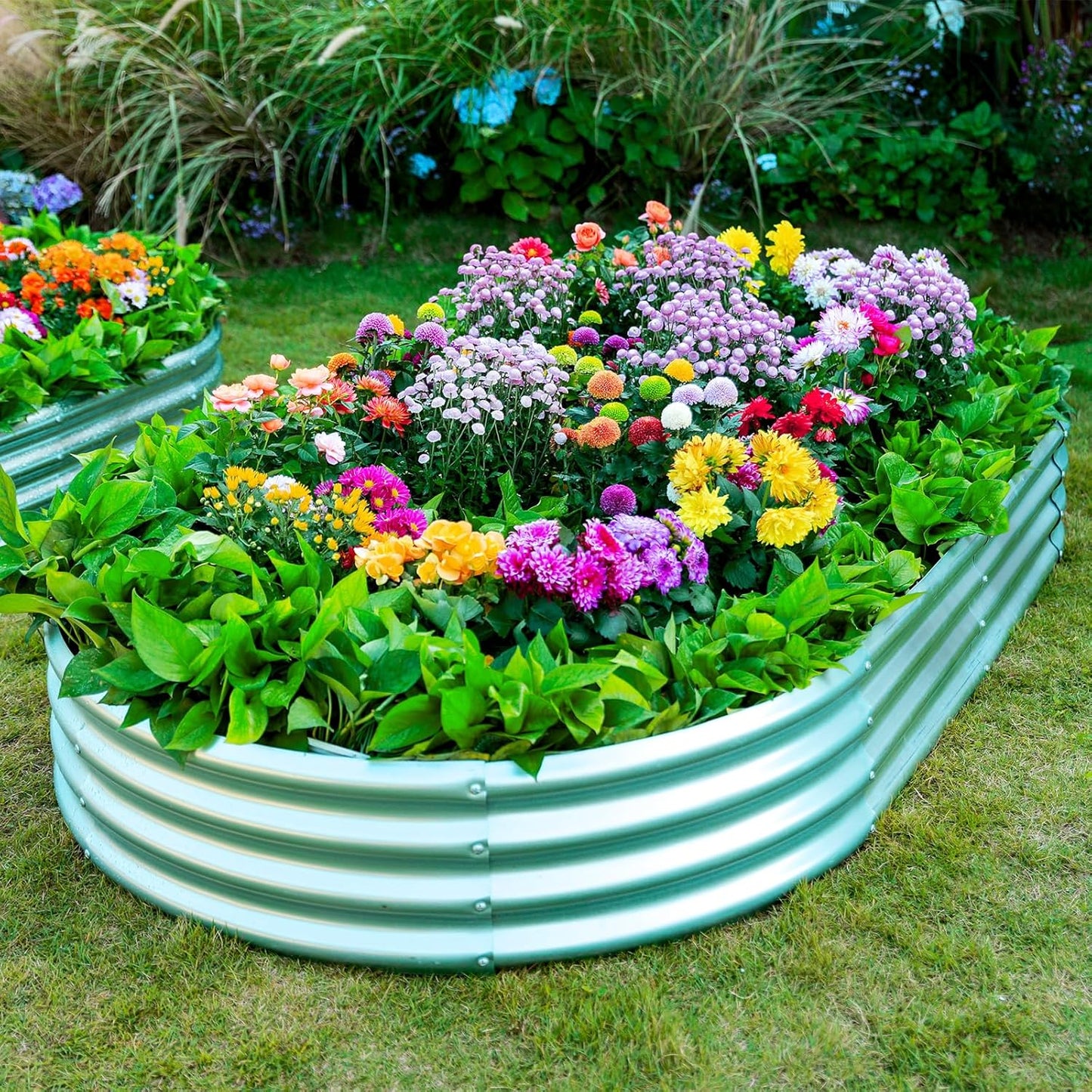 2pack 8×4×1ft Raised Garden Bed,Outdoor Galvanized Planter Boxes, Oval Large Metal Raised Garden Beds for Vegetables