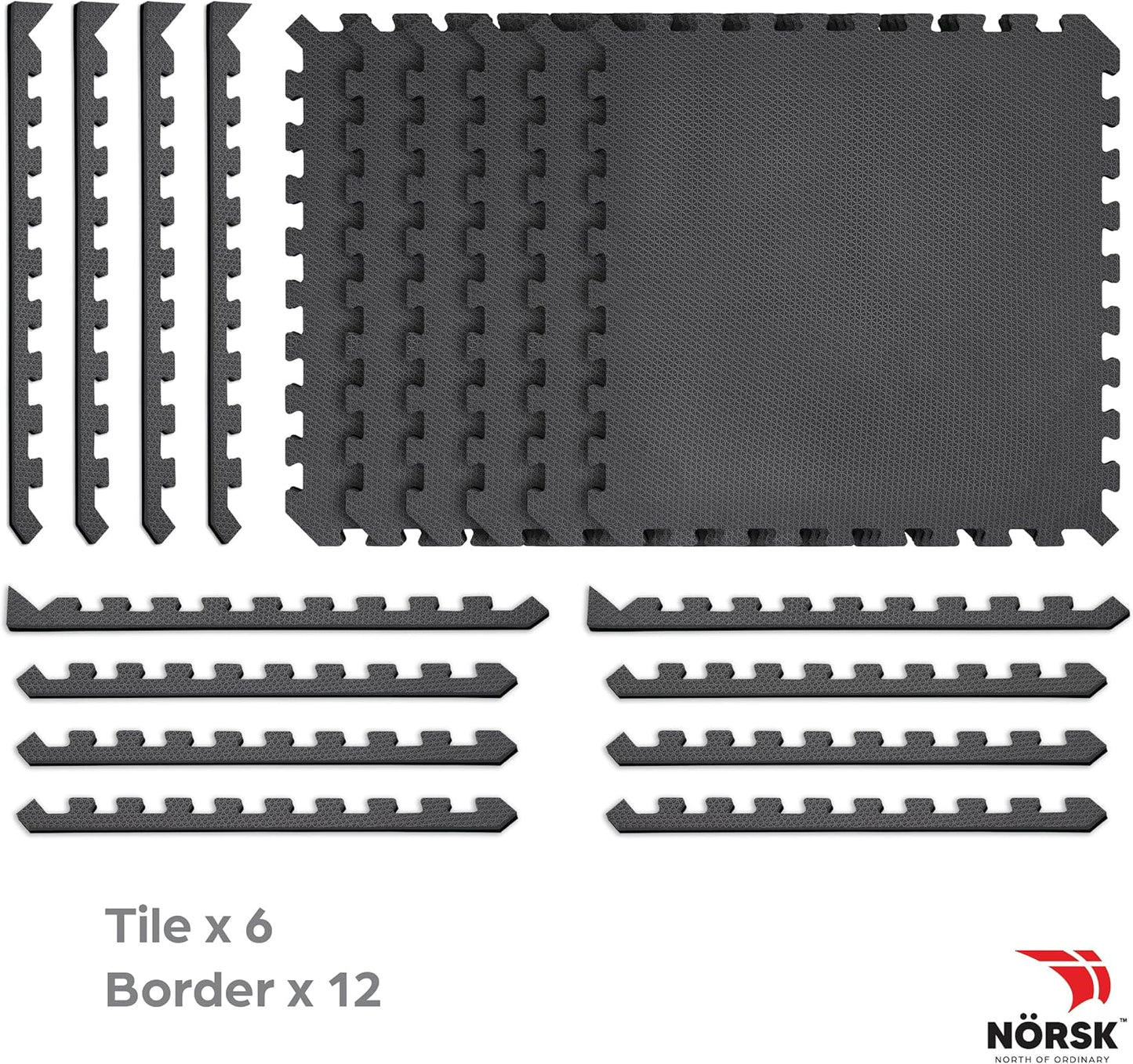 Norsk Dual-Sided Reversible 1/2" Foam Exercise Mats for Home Gym - Interlocking EVA Foam Tiles