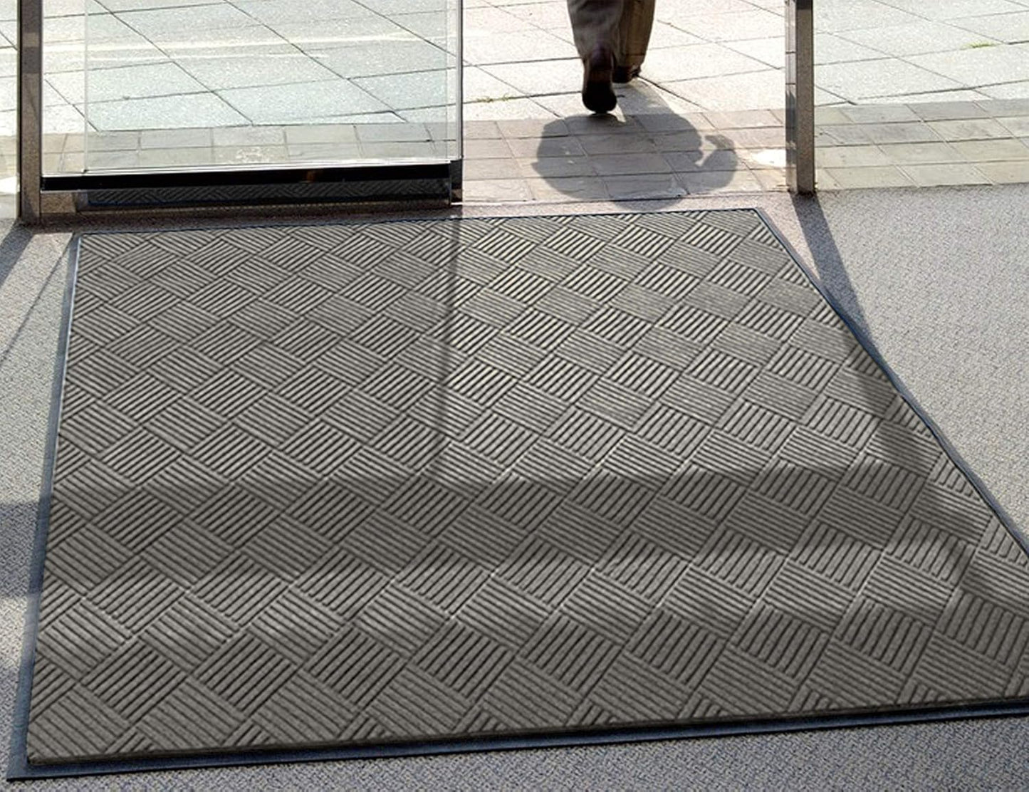 WaterHog Diamond | Commercial-Grade Entrance Mat with Rubber Border – Indoor/Outdoor, Quick Drying, Stain Resistant Door Mat (Medium Grey, 6' x 6')