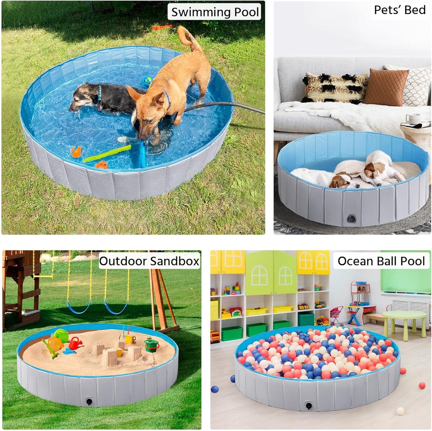 Yaheetech Grey Hard Plastic Dog Pools for Small Medium Large Dogs Puppies Pet Collapsible Bath Pool Tub for Outdoor/Home Use, Pet Repair Patches Included, XL