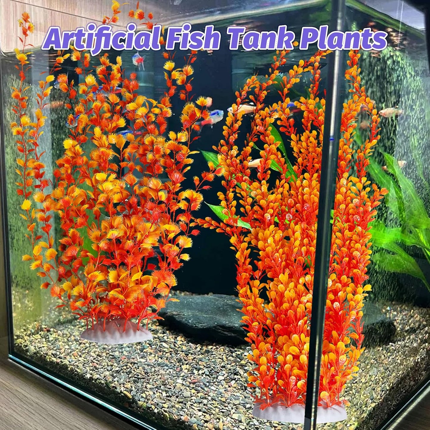 Hamiledyi Aquarium Plastic Plants Aquarium Decor Artificial Fish Tank Plants,Tall Fish Tank Decorations, Extra Large Aquarium Plant 23.6-inch Tall,2PCS(Orange Style B)