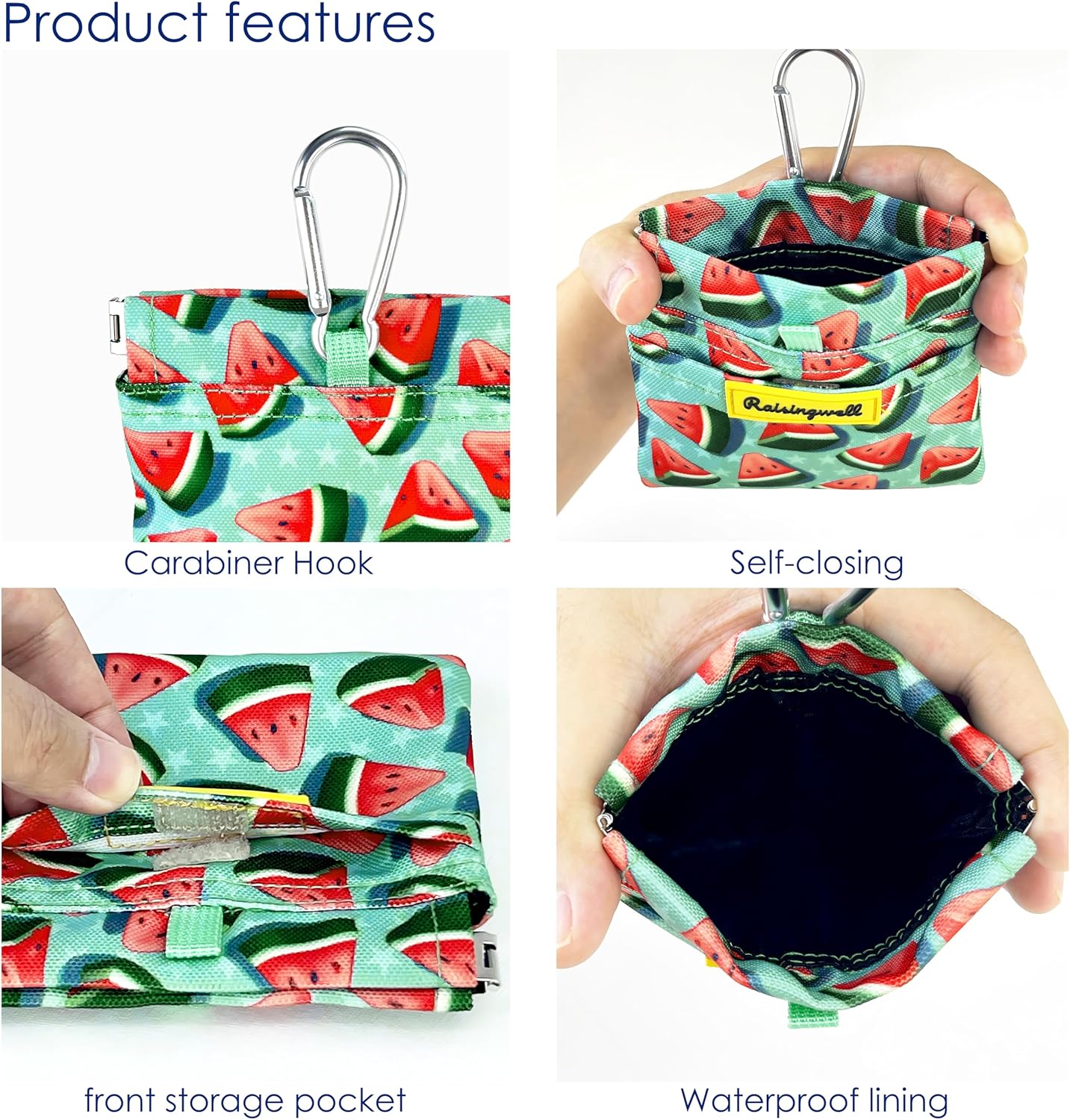 Dog Treat Pouch,Cotton Pocket Sized Training Holder, Hand Free Walking Funny Bag with Carabiner, Self-Closing Pet Feed Snack Reward, Behavior Aids for Puppy Travel or Outdoor Use(Watermelon)
