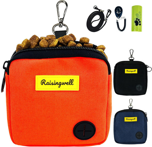 Dog Treat Pouch for Pet Walking and Training with Clicker Poop Bags Small Fanny Zipper Pack Holder for Puppy Snack Dispenser Kit for Leash and Outdoor Use (Orange)