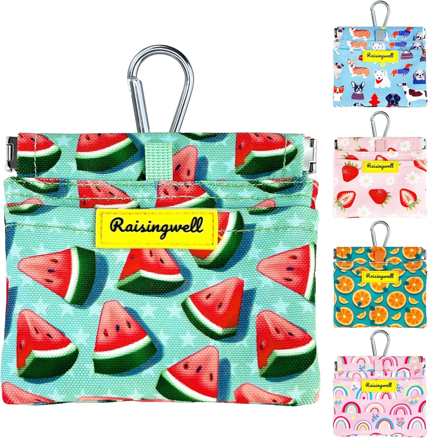 Dog Treat Pouch,Cotton Pocket Sized Training Holder, Hand Free Walking Funny Bag with Carabiner, Self-Closing Pet Feed Snack Reward, Behavior Aids for Puppy Travel or Outdoor Use(Watermelon)