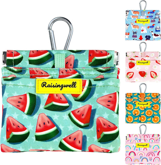 Dog Treat Pouch,Cotton Pocket Sized Training Holder, Hand Free Walking Funny Bag with Carabiner, Self-Closing Pet Feed Snack Reward, Behavior Aids for Puppy Travel or Outdoor Use(Watermelon)