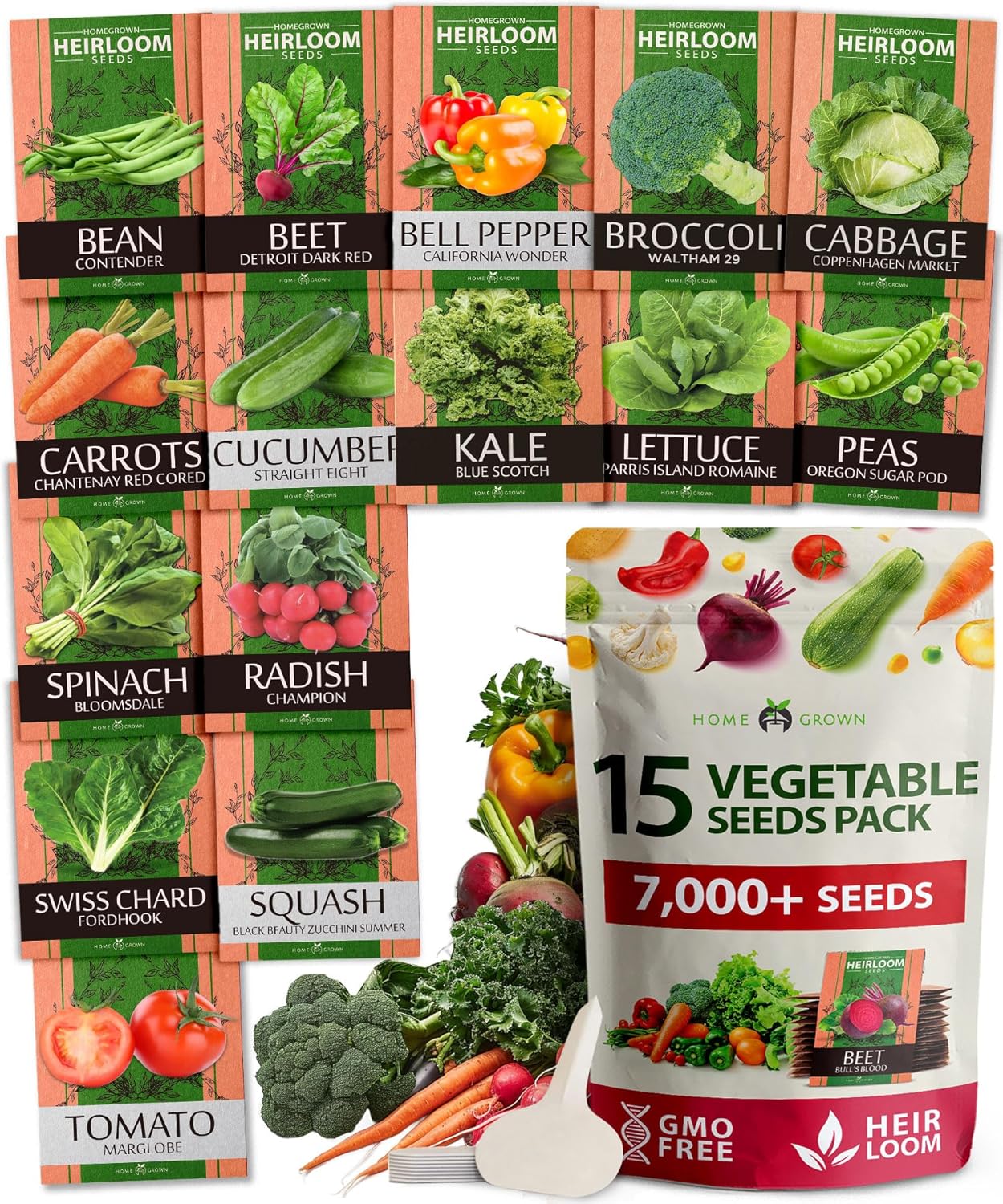 HOME GROWN π¨π¦π π£π₯ππ ππ¨π 15 Heirloom Vegetable Seeds 7,000+ π‘π’π‘-ππ π’ Seeds for Planting, Survival Garden Pack for Preppers, Emergency Bugout Gear, Indoor Outdoor Vegetable Gardening Kit