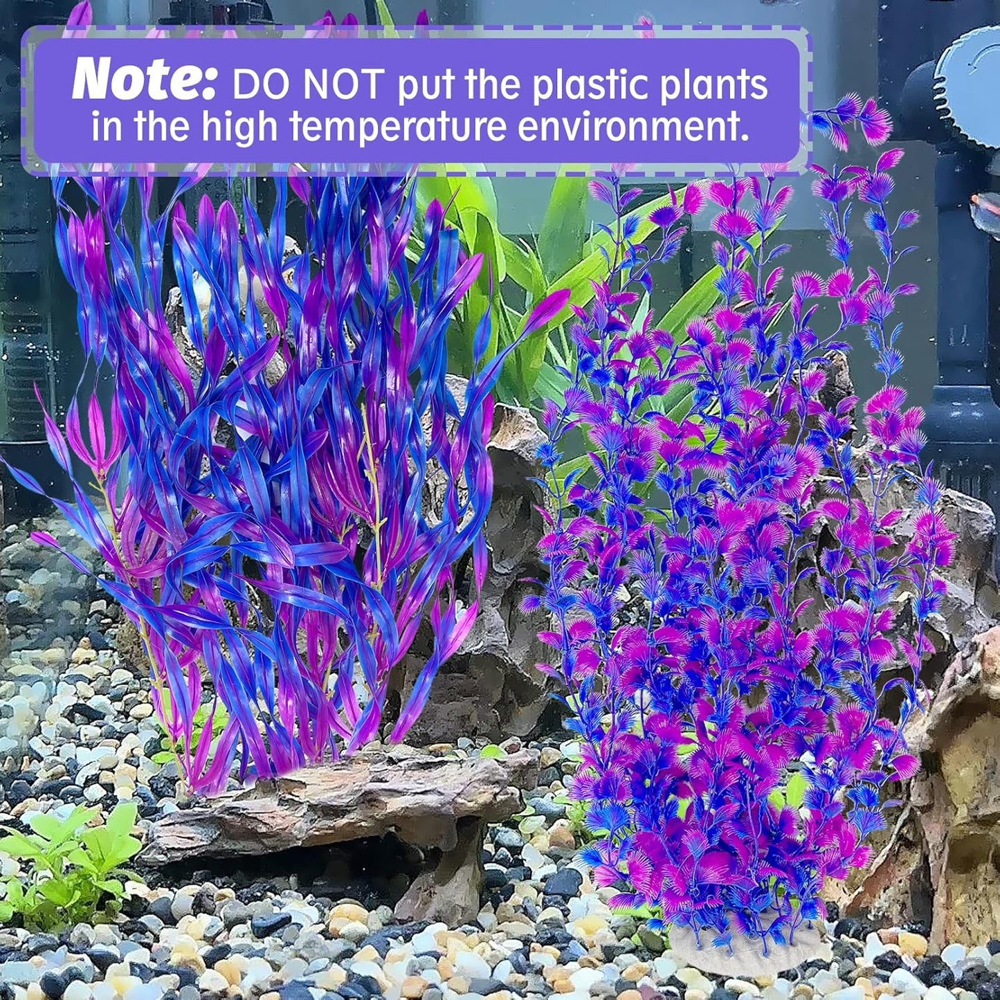 Hamiledyi Tall Aquarium Plants 23 Inches - Fish Tank Decorations, Artificial Green Water Plants Grass Cluster, Soft Plastic Fake Decor 2PCS(Purple Style C)