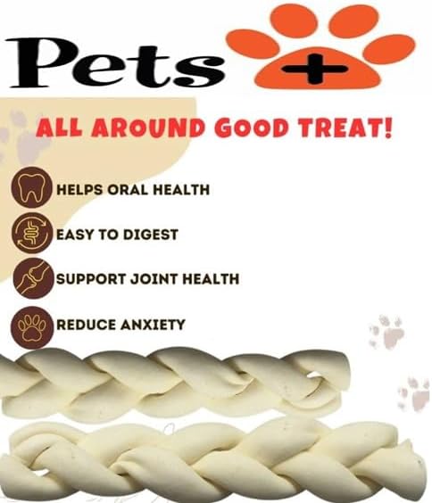 Pets Plus Premium Dog Treats – 3-Pack Braided Cheek Collagen Sticks for Dogs – Long-Lasting, Natural, High Protein Chew – Rawhide Alternative for Medium & Large Dogs