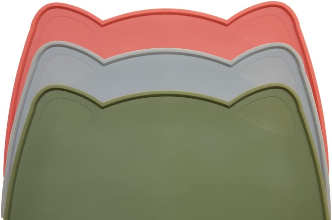 OHMO - Cat Food Mat, Silicone Pet Feeding Mat for Floor Non-Skid Waterproof Dog Water Bowl Tray, Easy to Clean Pet Placemat (Camo Green, 18 * 9.8'')