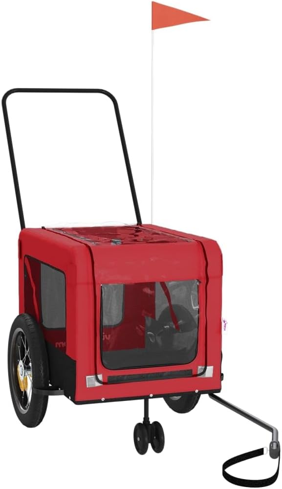 Tidyard Pet Bike Trailer Red and Black Oxford Fabric and Iron Pet Bicycle Carrier, Animal Bike Stroller for Cat, Puppy, Dog, Outdoor, Travel Style C