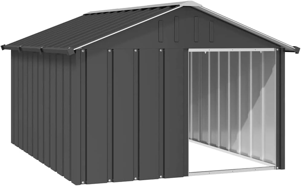 vidaXL Large Anthracite Dog House Galvanized Steel Outdoor Kennel for Breeds 45.9 X 60.2 32.1 in Perfect Pet Shelter Houses Puppy of Supply Shed