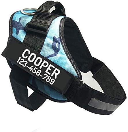 PawPawify Custom No Pull Dog Harness with Name and Phone Number, Heavy Duty Personalized Pet Vest to Prevent Tugging, Pulling, or Choking, Training and Walking (Camouflage Blue, XXL (85-140 LBS))