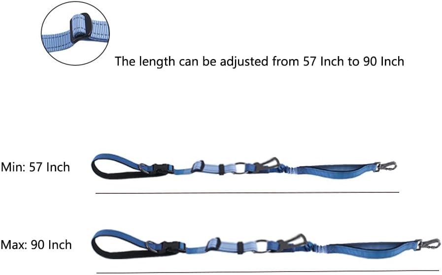 Hands Free Dog Leash for Large Medium Dogs Heavy Duty Bungee Reflective Adjustable Waist Leashes for Walking Running with Car Buckle 4-6FT (Blue)