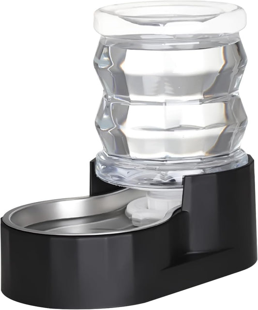 Sfozstra Automatic Gravity Dispenser for Cats: 4L Black Stainless Steel Water Bowl Feeder - Great for Family Homes and Outdoor Activities