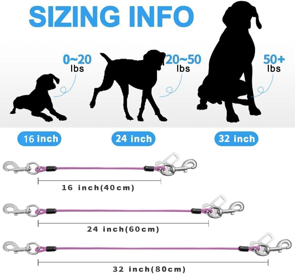 Dog Seat Belt Harness for Car,Dog Seatbelt of Coated Wire Leash Safety Restraint,No Chew Tether Cable Vehicle,Double Clips & Latch(Purple, 32 inch/80 CM)