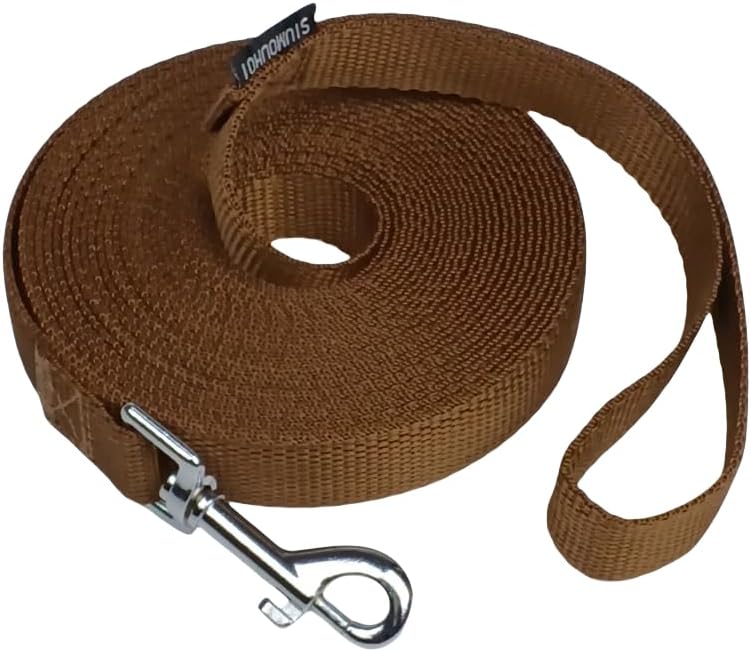 Dog/Puppy Obedience Recall Training Agility Lead - 15ft 20ft 30ft 40ft 50ft Training Leash - Great for Play, Camping, or Backyard (Brown, 15 Feet)