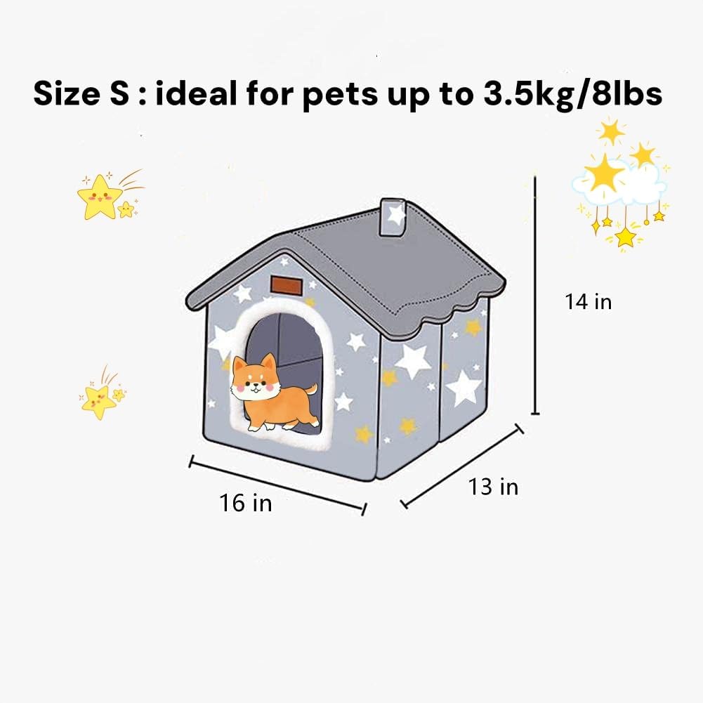 Scnbom Dog House Indoor Puppy Cave Cat Nest Kennel Pet Bed Portable Memory Sponge Foldable Houses with Cushion (Grey, S:Size fits 3.5kg/8lbs (Pets))
