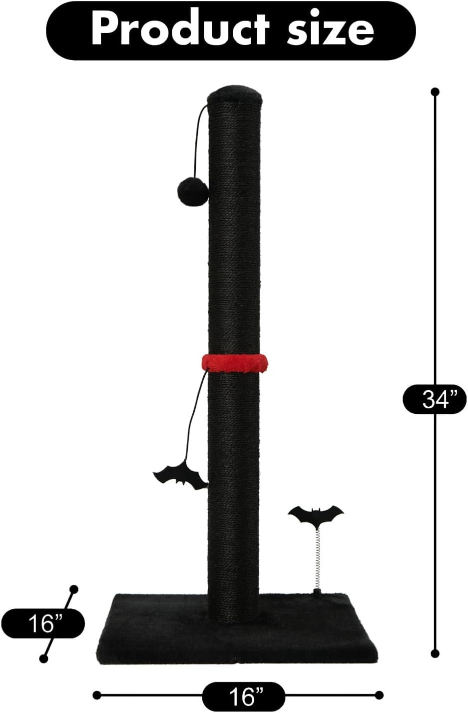 MECOOL Cat Scratching Post Premium Sisal Scratch Posts with Hanging Ball Vertical Scratcher for Indoor Cats and Kittens,Black