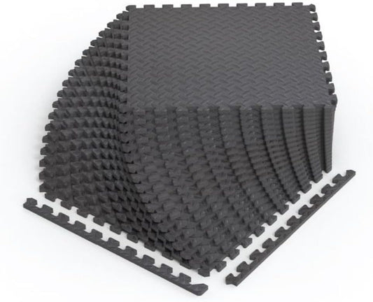 Norsk Foam Floor Gym Mats with Interlocking Tiles, .47" Thick, 24"x24",6-Pack, 24 Square Feet, Diamond Plate Design, Grey