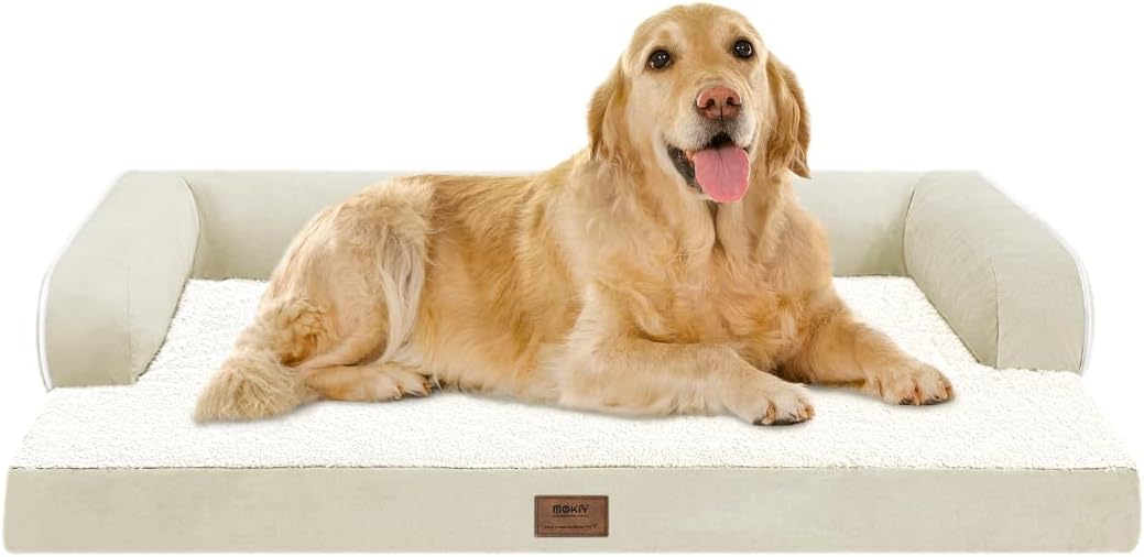 Large Dog Bed Orthopedic Washable: Extra XL XLarge Big Dog Bed with Washable Bolster & Memory Foam Couch Sofa - Waterproof with Removable Cover - Beige