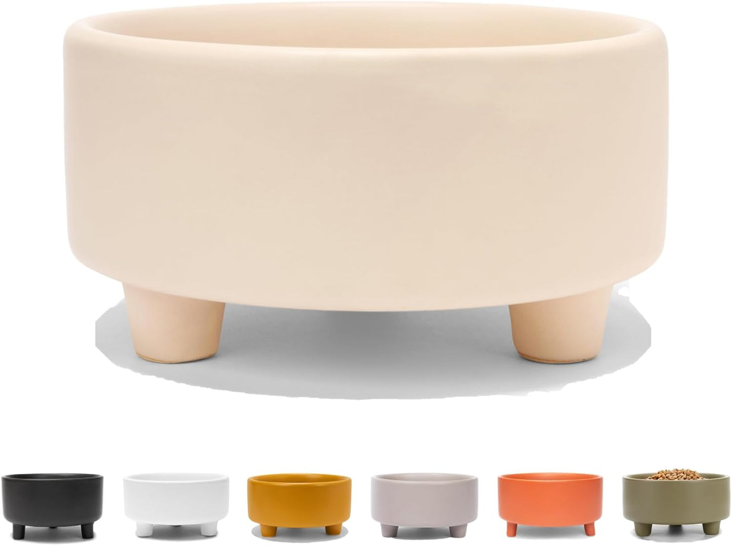 Waggo Uplift Ceramic Dog Bowl for Small Medium and Large Breeds - Heavyweight and Durable Pet Food and Water Dish Crock, Dishwasher Safe, Modern, Elevated Feeder (Buttercream, Large)