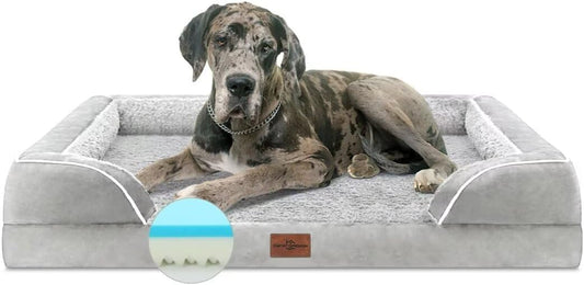Comfort Expression XXL Dog Beds Waterproof for Extra Large Dogs, Orthopedic Memory Foam Dog Bed for Giant Dogs, Washable Pet Sofa Couch with Bolster & Removable Cover(XX-Large,Light Grey)