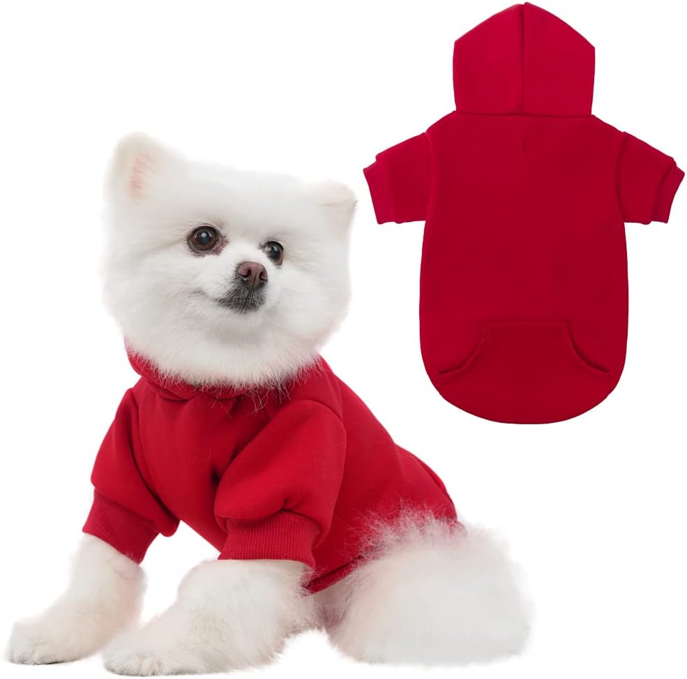 KOOLTAIL Basic Dog Hoodie - Soft and Warm Dog Hoodie Sweater with Leash Hole and Pocket, Dog Winter Coat, Cold Weather Clothes Sweatshirt for Small Medium Large Dogs Puppy Cat Boys Girls Red S