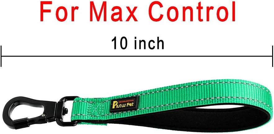 PLUTUS PET 10” Short Dog Leash, Reflective Nylon Padded Handle, Strong Traffic Leash with Carabiner Clip, Perfect for Large or Medium Dogs（10”，Green