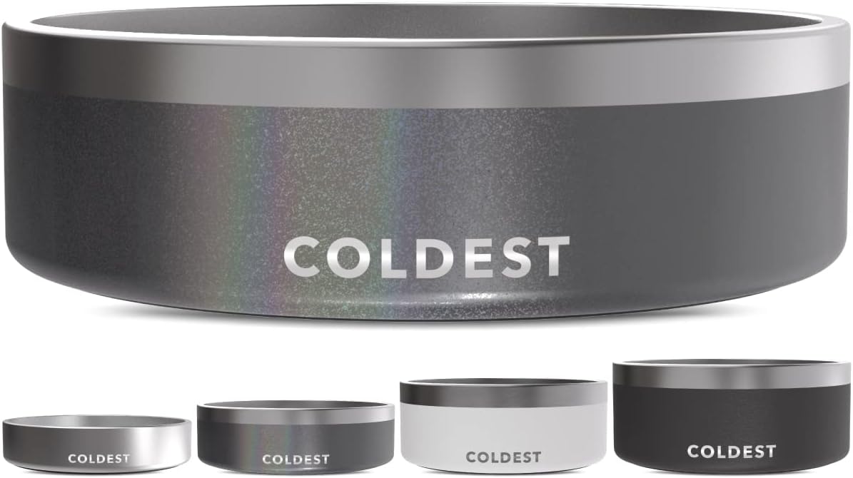 Coldest Dog Bowl - Anti Rust Metal, Non Slip, 3 Layers Insulated Stainless Steel Dog Bowls - Spill Proof & Heavy Duty - Water Bowl for Dogs, Cats & Pets, Dish Washer Safe (42 oz, Stardust Glitter)