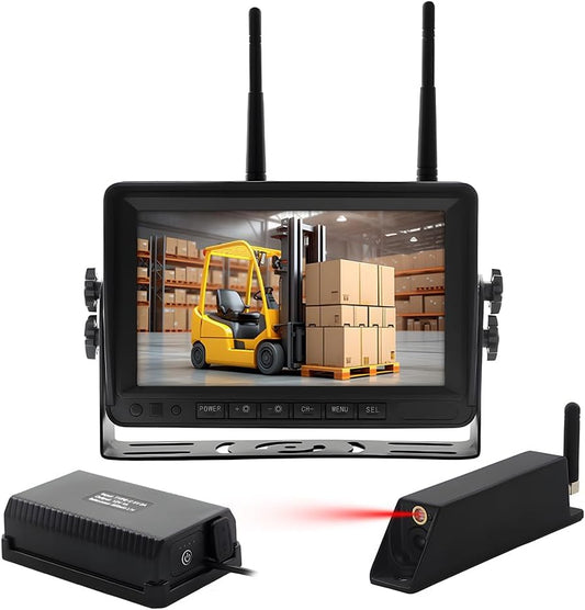 7-inch Forklift Reversing Monitor, HD Night Vision 1080P Magnetic Wireless Reversing Camera, Waterproof IP68, IR Laser Positioning Camera for Forklifts, Vans, Trucks and Trailers