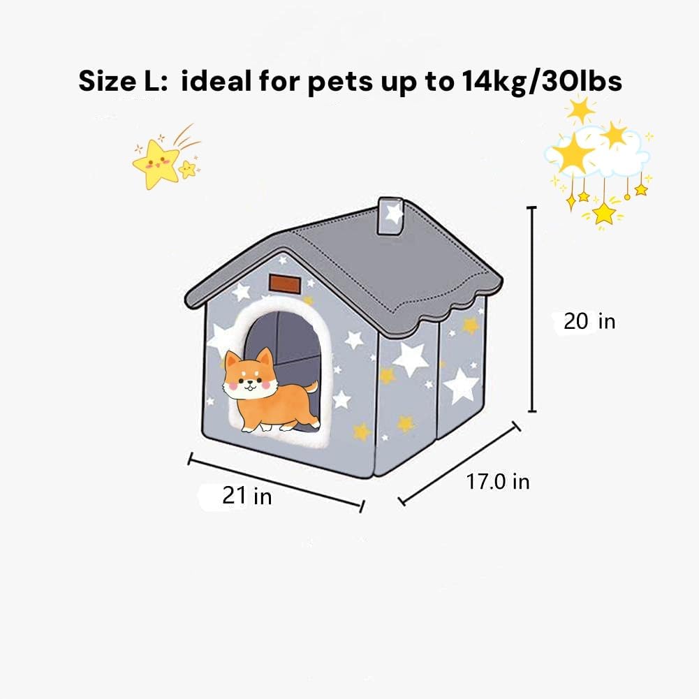 Scnbom Dog House Indoor Puppy Cave Cat Nest Kennel Pet Bed Portable Memory Sponge Foldable Houses with Cushion (Grey, L:Size fits 14kg/30lbs (Pets))