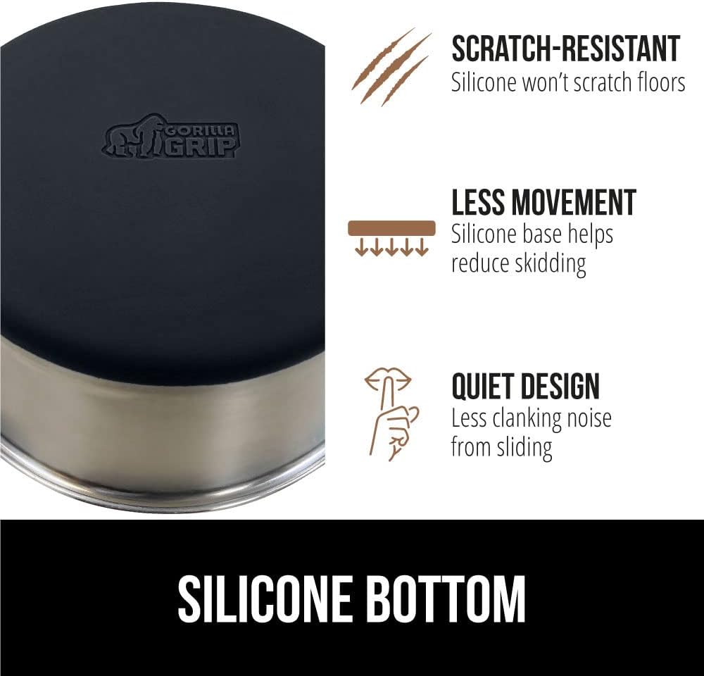 GORILLA GRIP Set of 2 Dog Bowls, Heavy Duty Metal Food and Water Bowl for Feeding Dogs and Cats, Dishwasher Safe, Rust Resistant Stainless Steel, BPA Free Rubber Base, Holds 1 Cup (8 fl oz), Black