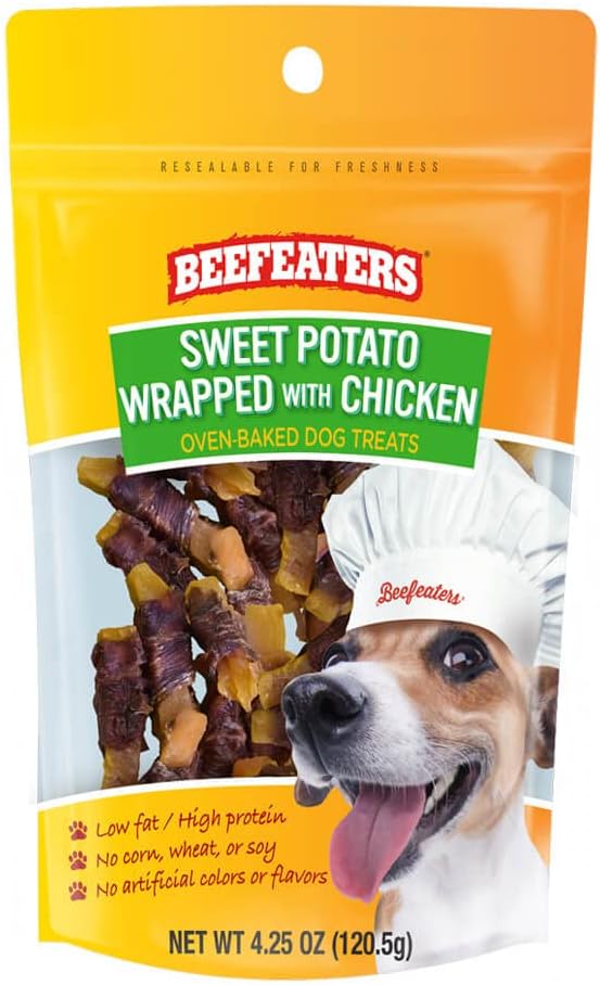 Beefeaters Sweet Potato Wrap with Chicken – Dog Treat. No Corn, Wheat, Soy or Gluten, Low Fat, Whole Muscle Jerky, Ideal for Training & Snacks