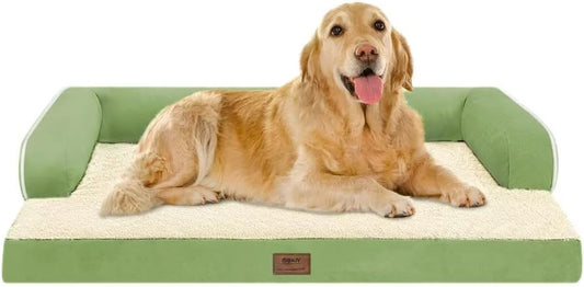 Large Dog Bed Orthopedic Washable - Beds Bolster - Extra XL XLarge Big Dogs - Memory Foam Couch Sofa - Waterproof with Removable Cover - Grass Green Dog Bed