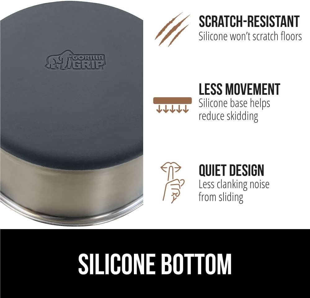 GORILLA GRIP Set of 2 Dog Bowls, Holds 6 Cups (48 fl oz), Heavy Duty Metal Food and Water Bowl for Feeding Dogs and Cats, Dishwasher Safe, Rust Resistant Stainless Steel, BPA Free Rubber Base, Gray