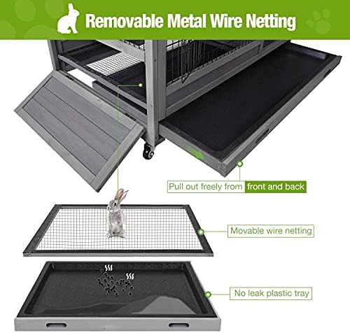 GUTINNEEN Bunny Hutch Indoor Rabbit Hutch Large Guinea Pig Cage with Wheel, Outdoor Rabbit Cage with Removable Bottom Wire Floor