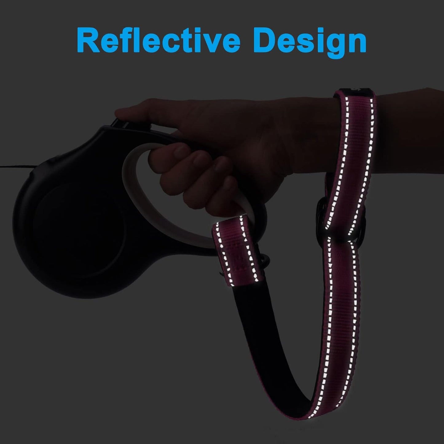 PetBonus Short Dog Leash, Safety Wrist Strap for Retractable Dog Leash, Reflective Design and Adjustable Soft Padded Handle, Extra Layer Security for Pet Stroller (Pink) 1 Pack