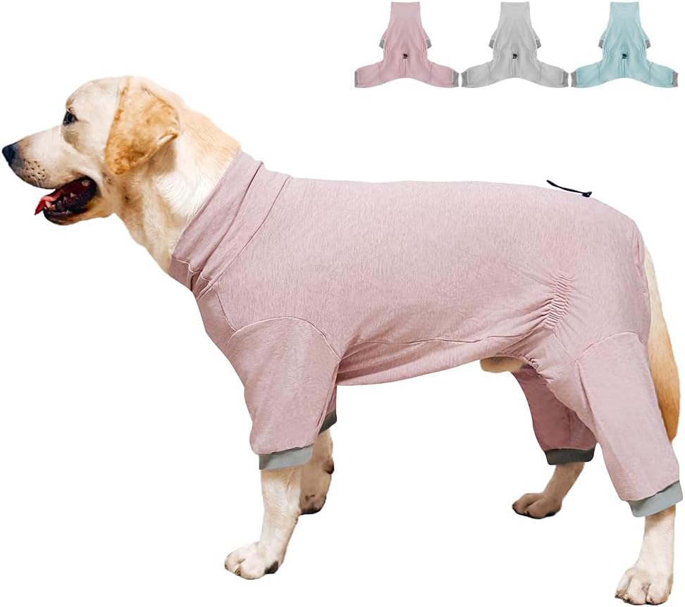 Dog Pyjamas PJS Sweater Clothes and Home Clothing Suitable for Small to Medium Breeds of Dogs, Dog Neutering Suits, Extra-Large Stretch Fabric, Four-Legged Clothes (Thin Pink, L)