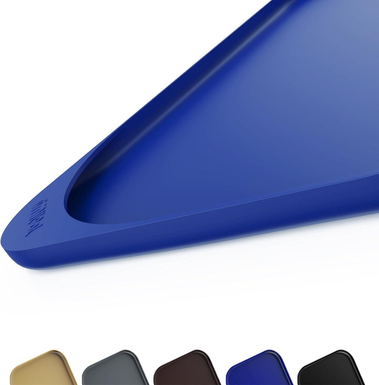 Silicone Pet Feeding Mat with Raised Edge & Residue Collection Pocket for Food and Water, Dog Bowl Mats, Cat Bowls Placemat with High Lip for Floor Waterproof, 24 x 16 x 0.8 Navy Blue