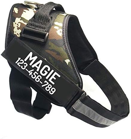 PawPawify Custom No Pull Dog Harness with Name and Phone Number, Heavy Duty Personalized Pet Vest to Prevent Tugging, Pulling, or Choking, Training and Walking (Camouflage Green, L (40-60 LBS))