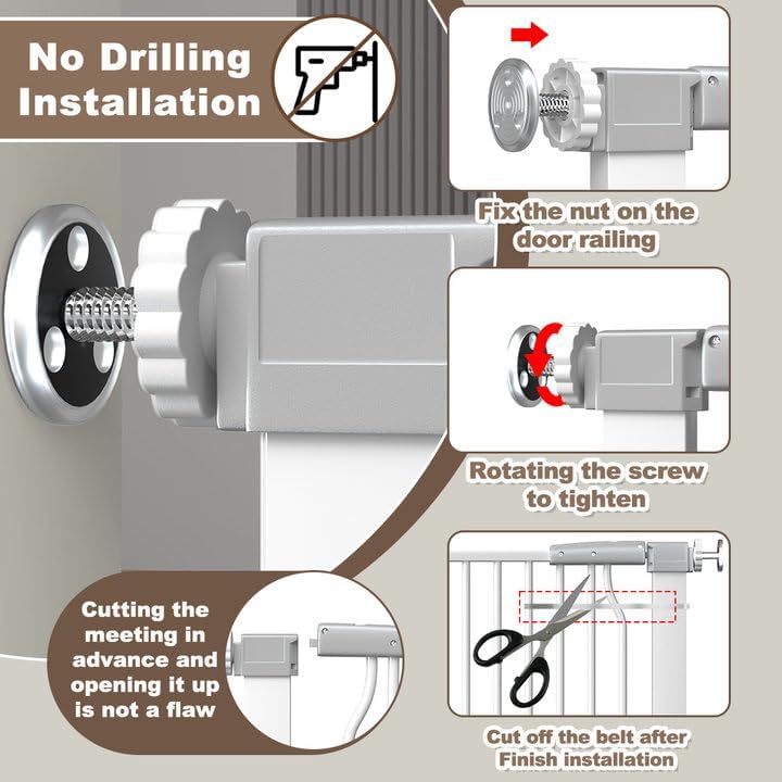 41" Extra Tall Cat Gate for Doorway, 54.8-57.4'' Metal Pet Baby Safe Gate, Extra Wide Pressure Mounted Child Door with Expansion Kit, No Drilling Cat Fence Indoor, No Climb Baby Proof Gate, White